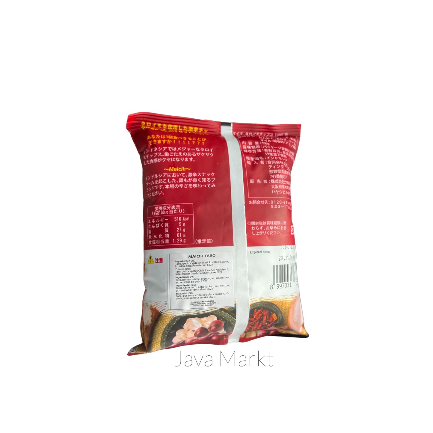 Knusprige Maicih Keripik Taro Level 10 von Nesia Food, indonesische Vorspeisen und Snacks, gebackene Taro Chips