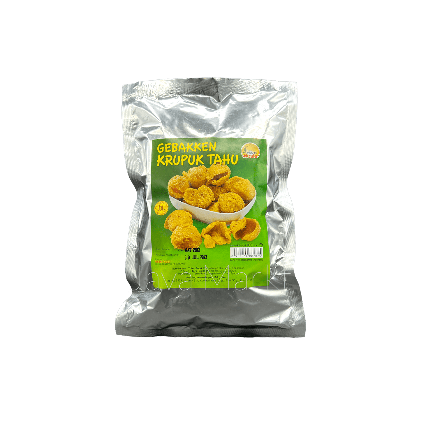 Knusprige, goldene Tofu-Chips von Nesia Food, ideal zum Snacken, mit knuspriger Textur und würzigem Geschmack.