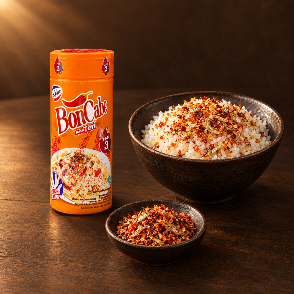 Kobe BonCabe Teri Level 3 70g – Packung mit Reis und Chili-Streuer