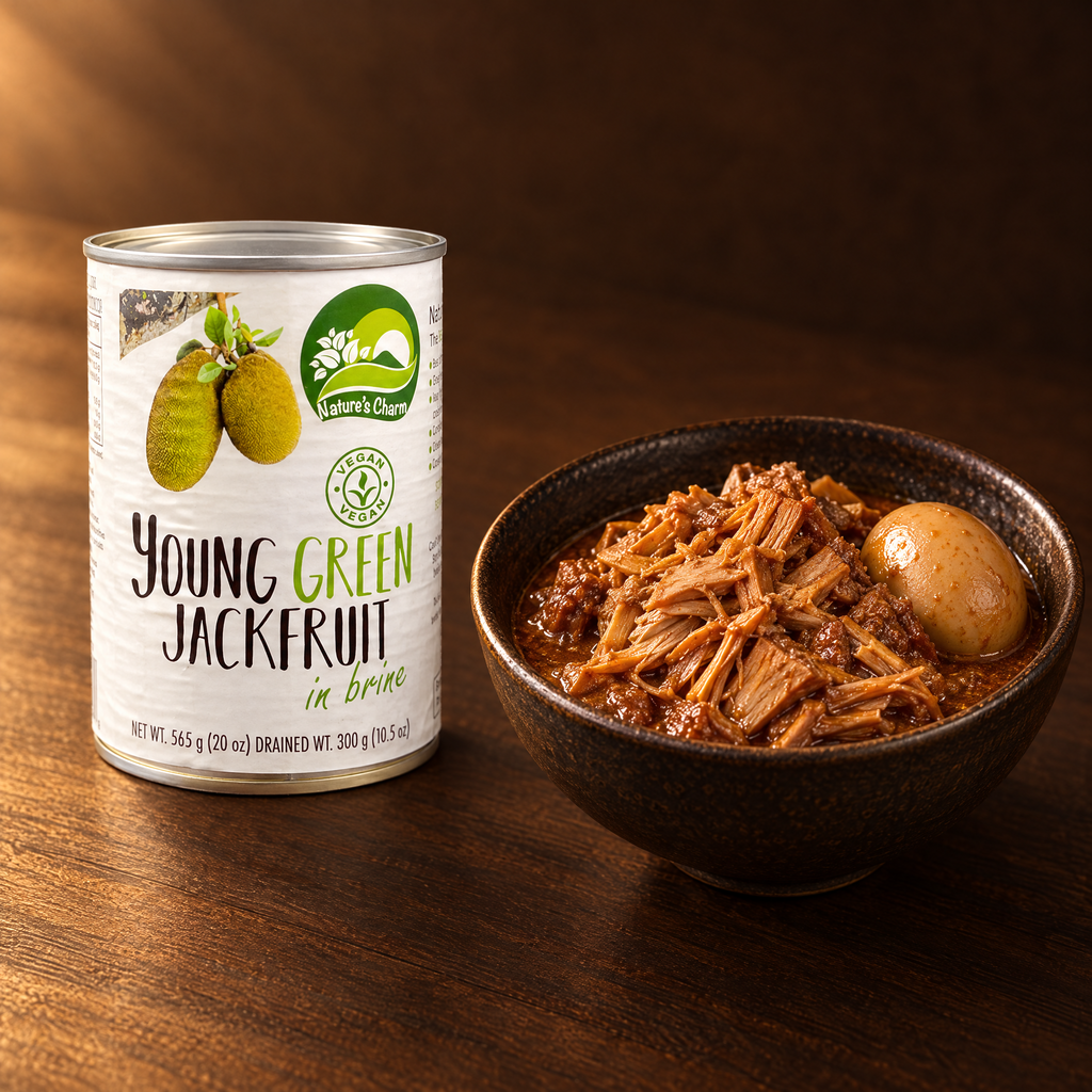 Nature's Charm Nangka Muda 300g – Packung mit Jackfruit-Gericht