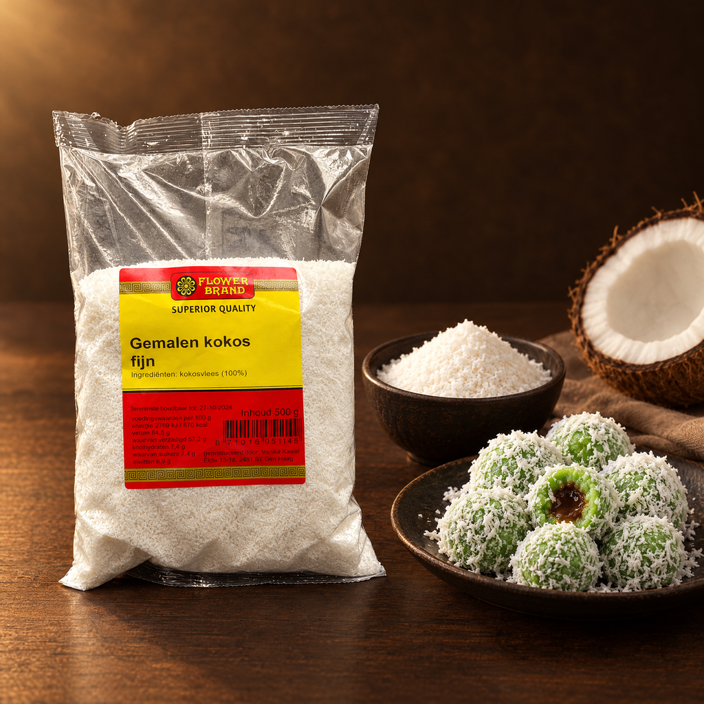 Kelapa Parut Kering 250g – Packung mit Kokosraspeln und Klepon