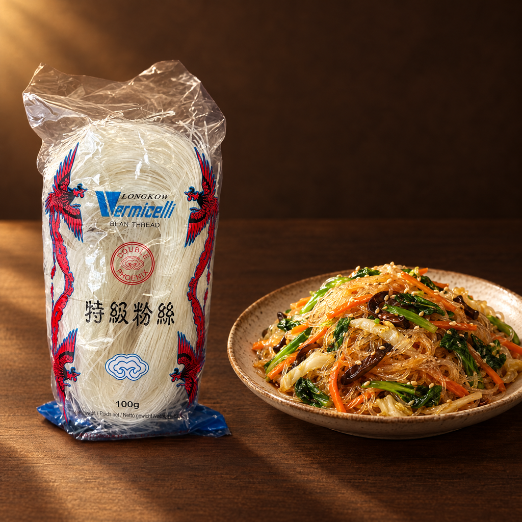 Double Phoenix Mi Soun Glasnudeln 100 g – Packung mit zubereiteten Glasnudeln