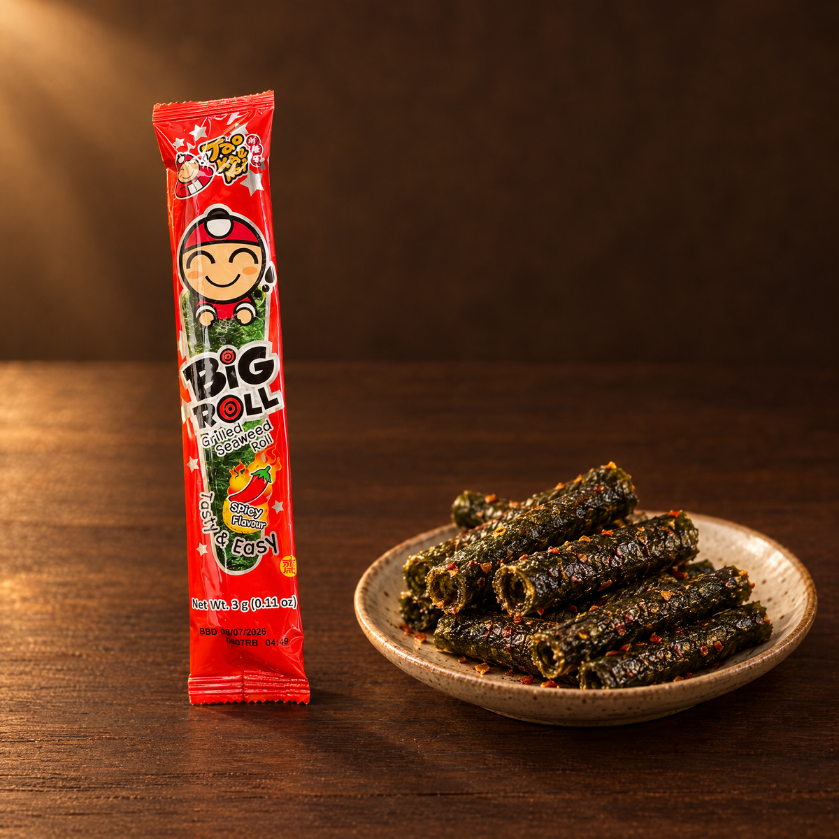 Taokaenoi Big Roll Pedas 3 g – Packung mit scharfem Algen-Snack