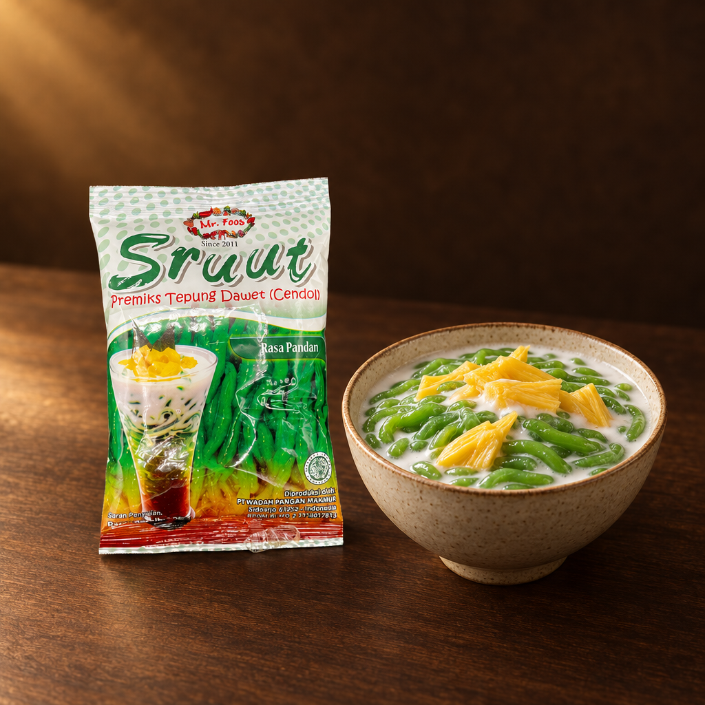 Sruut Tepung Dawet Rasa Pandan 85g – Packung mit Dawet-Dessert