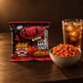 BonCabe Makaroni Krispi Level 50 – Packung mit Snackschale und Getränk