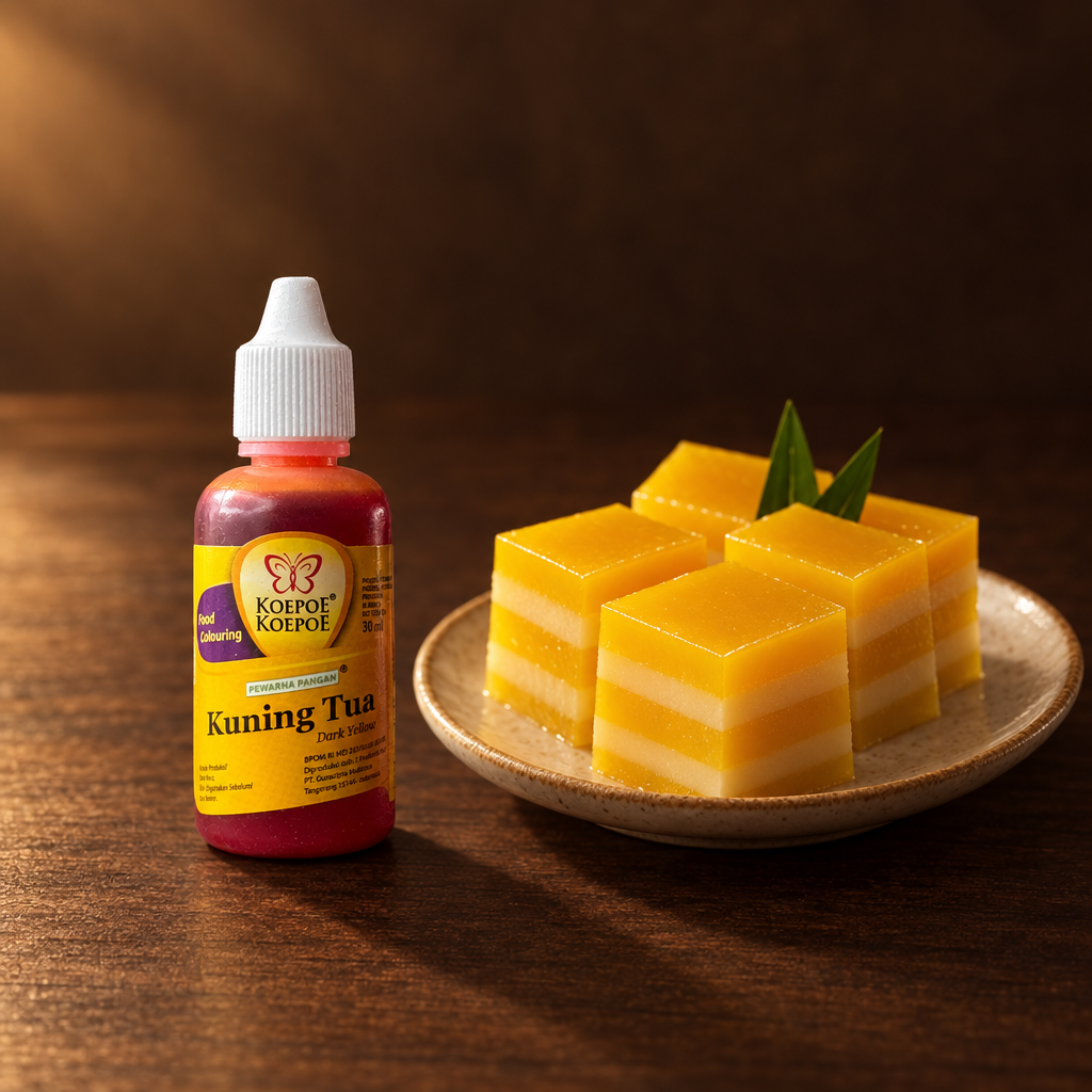 Koepoe Koepoe Pewarna Makanan Kuning Tua 42 g – Fläschchen mit gelbem Agar-Agar