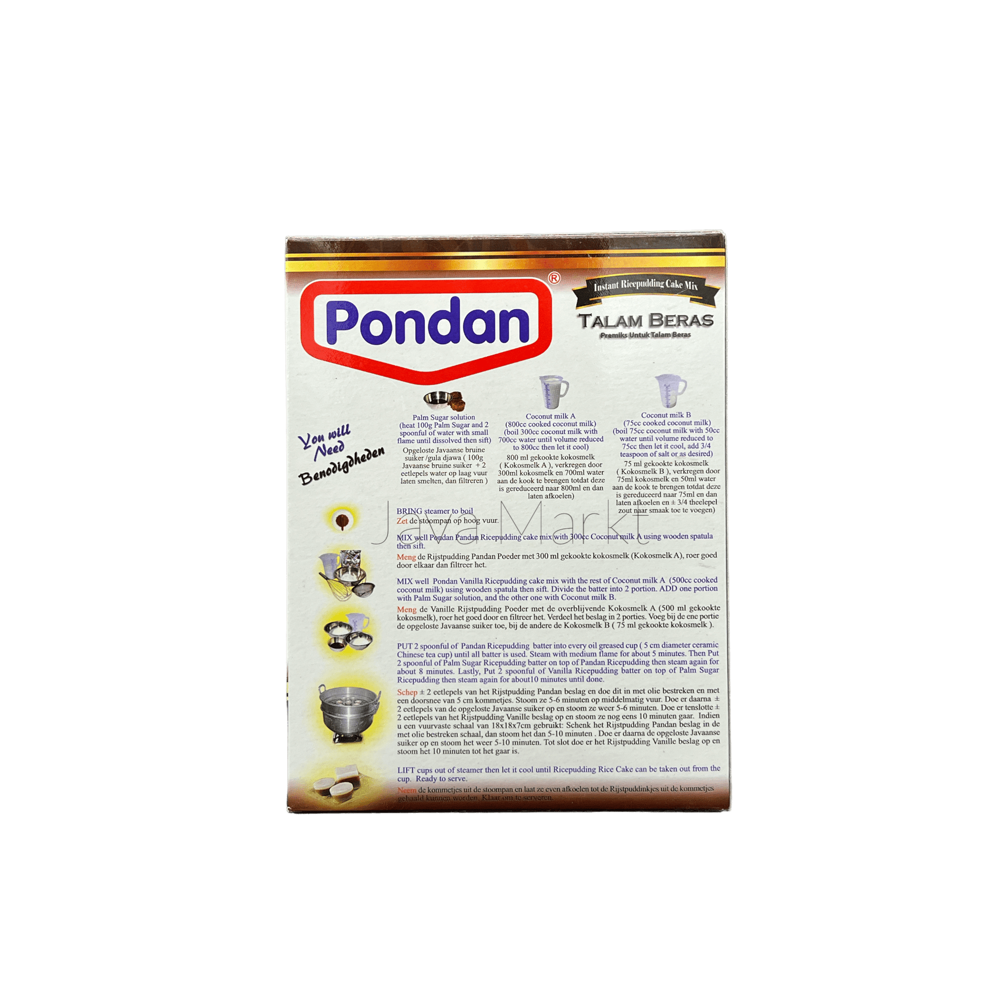 Vanka Kawat Pondan Talam Beras, traditionelle Reismehl-Backzutat, in der Packung sichtbar, für asiatische Süßspeisen.