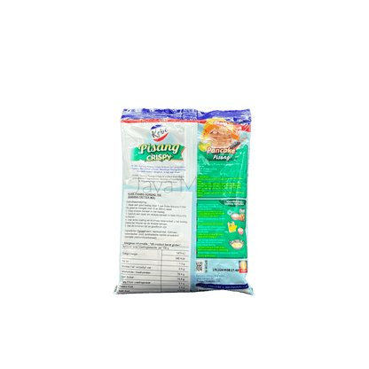 Vanka Kawat Kobe Pisang Crispy Mehlmischung, feine Mehlmischung für knusprige Bananen Snacks, geöffnete Verpackung mit Zutaten.